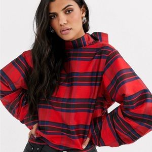 Never long sleeve taffeta top with bow